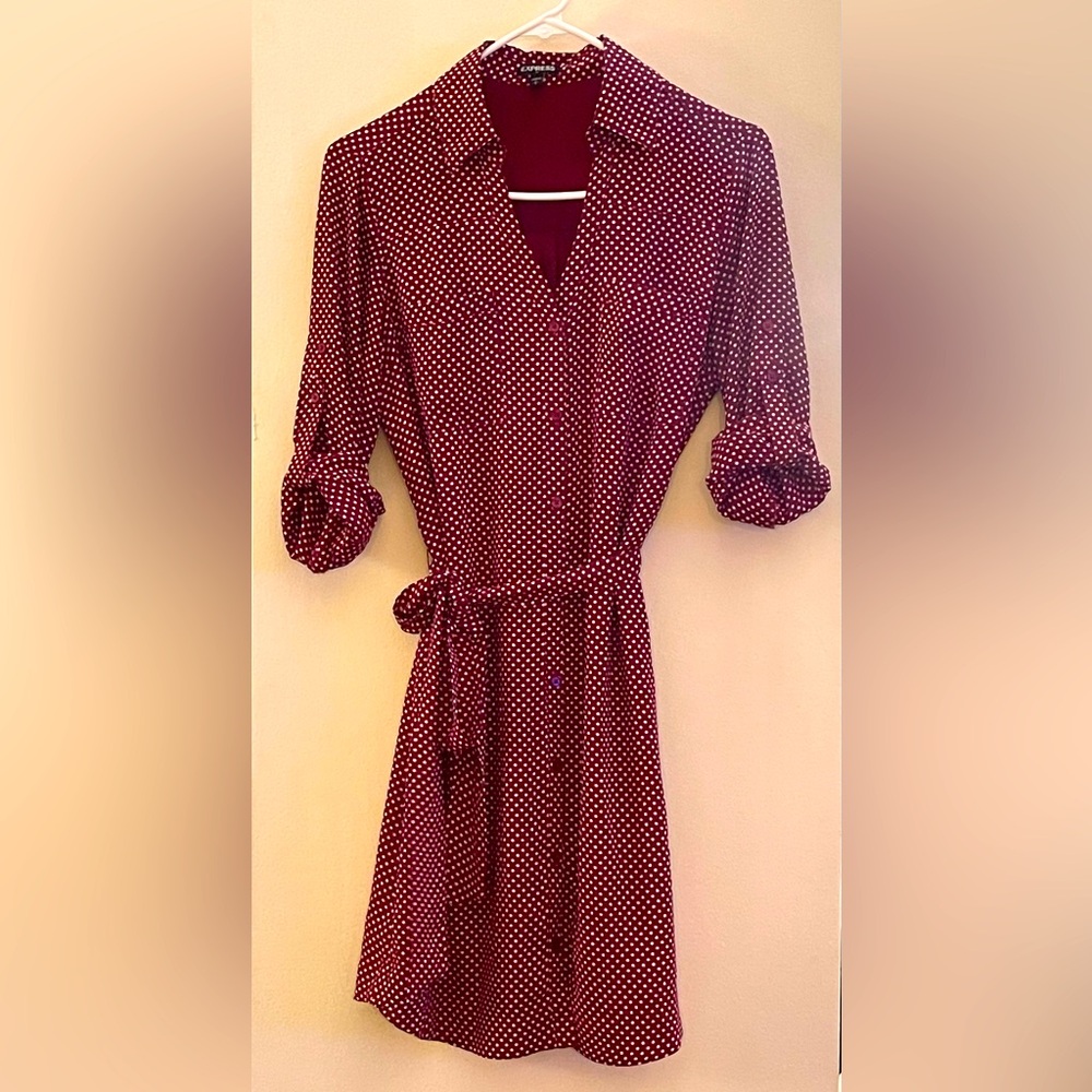 Express Polka Dot Tie Waist Dress